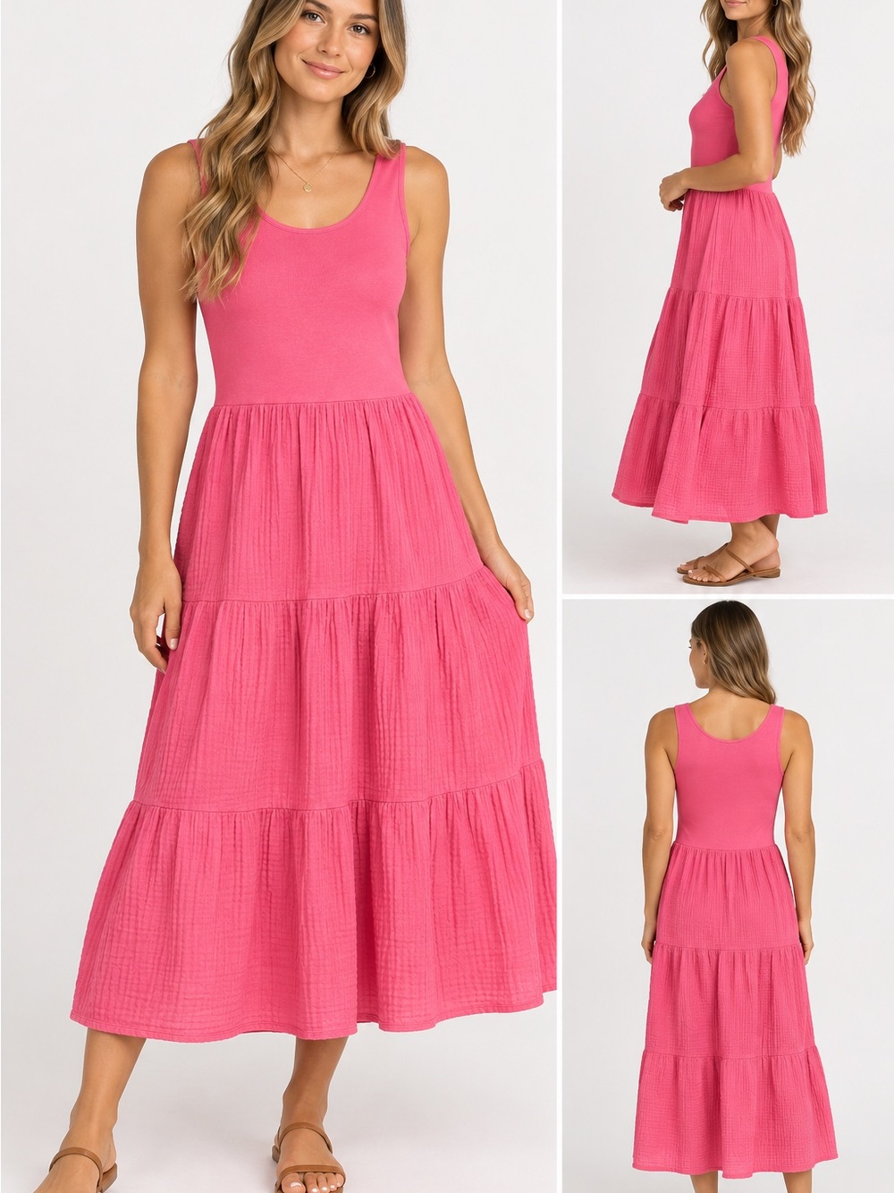 Belle Beach by Kim Gravel Pink Cotton Tiered Maxi Dress M/P